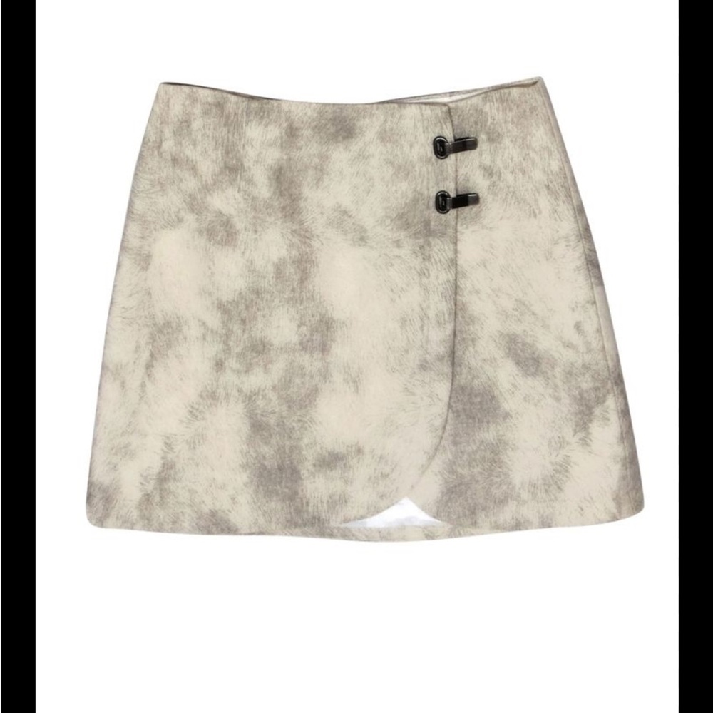 Tibi Cream and Gray Wool Mini Skirt